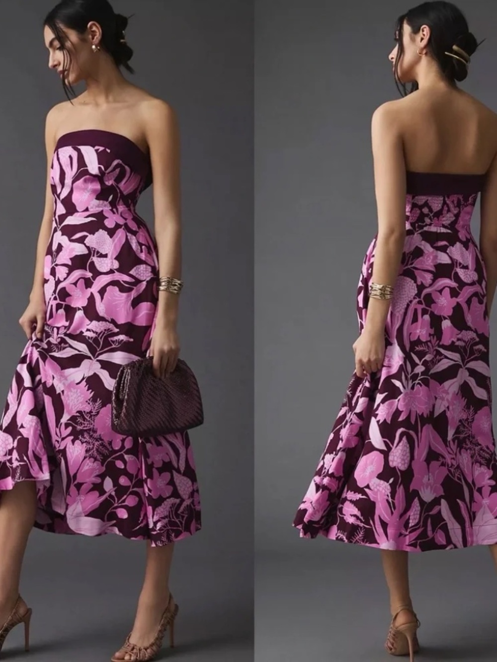 Anthropologie Maeve X Jo Faulkner Floral Strapless Midi Dress